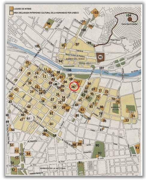 Kart over historiske sentrum av Lima
