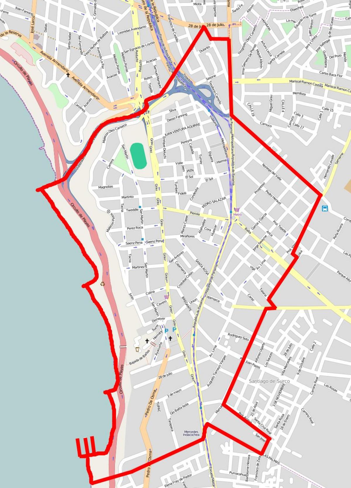 Kart av Lima barranco
